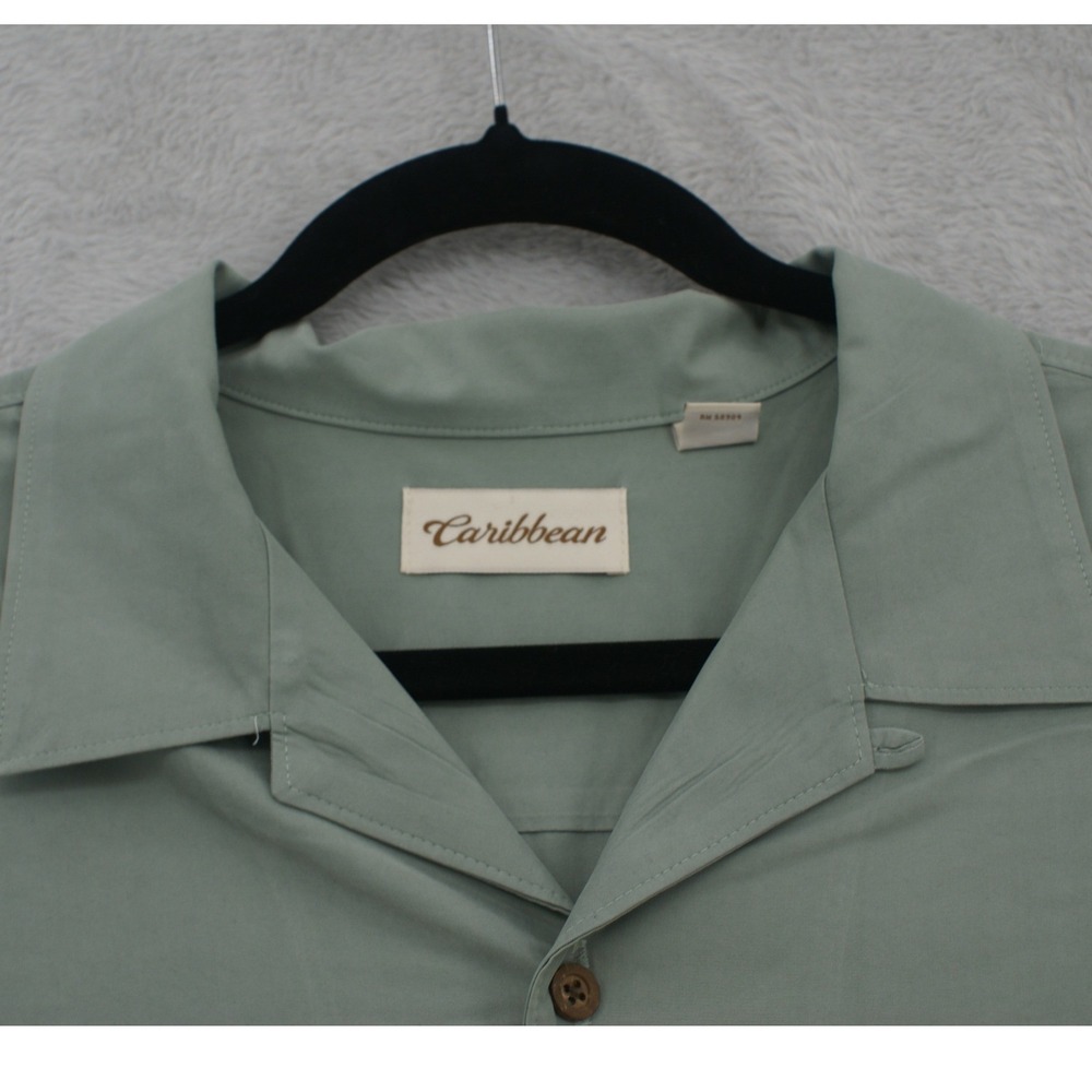 Caribbean Mens Large Sage Green Modal Blend Camp Collar Short Sleeve Button Down - Picture 3 of 7